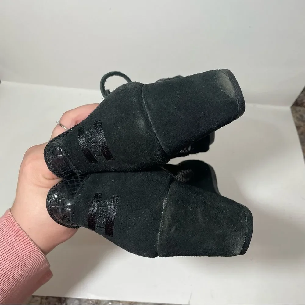 Toms Black Snakeskin Wedge Booties